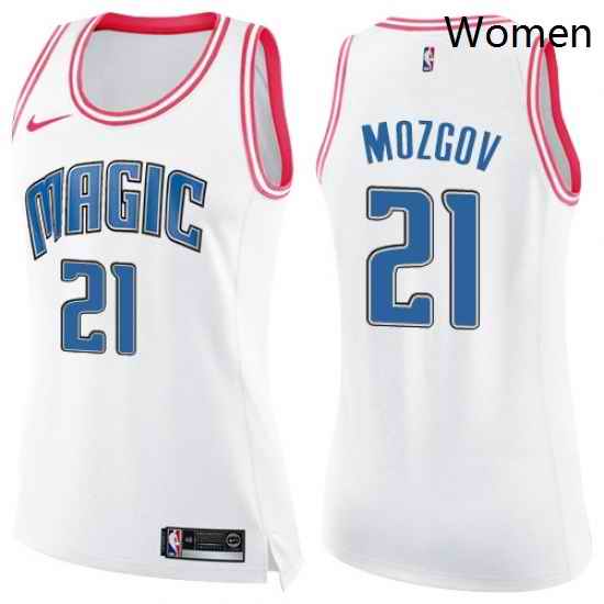 Womens Nike Orlando Magic 21 Timofey Mozgov Swingman White Pink Fashion NBA Jersey